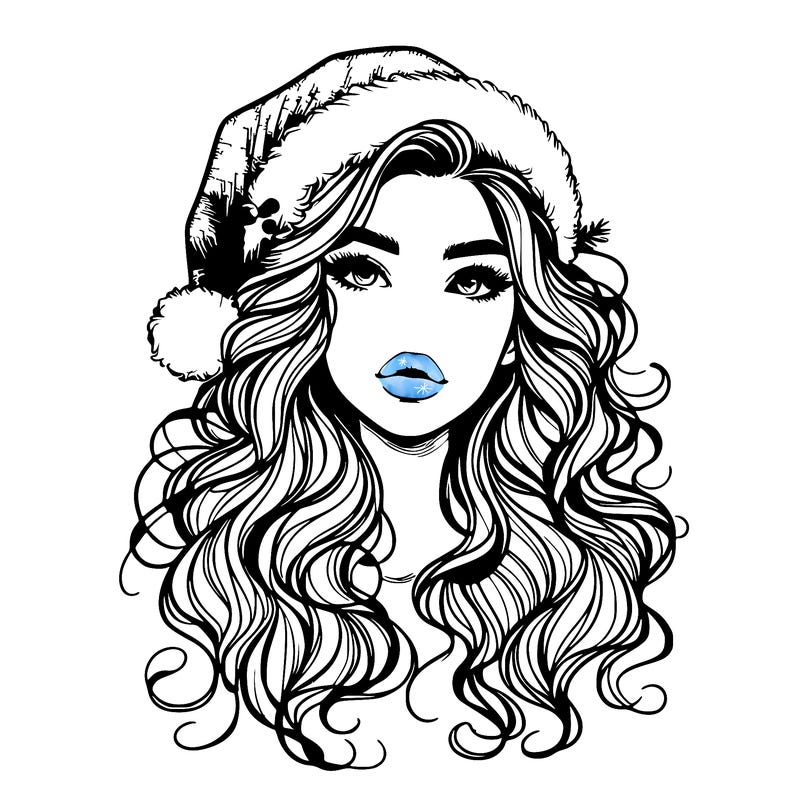 realistic christmas girl with wavy hair and lips
