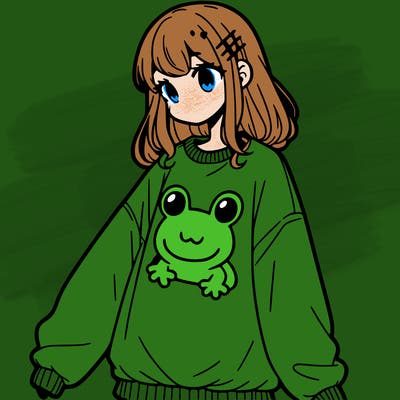 girl wearing frogging sweatshirt