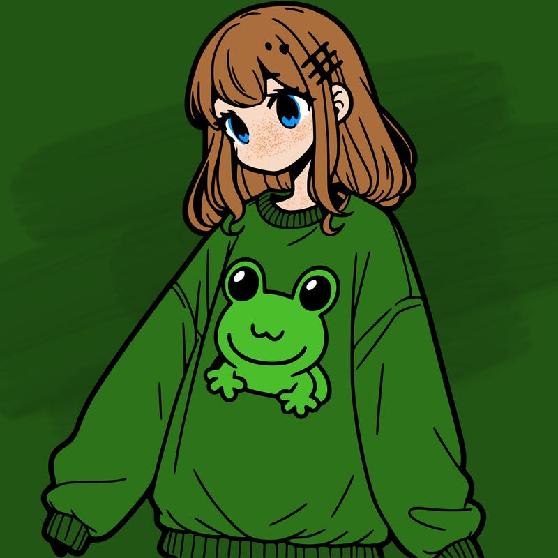 girl wearing frogging sweatshirt