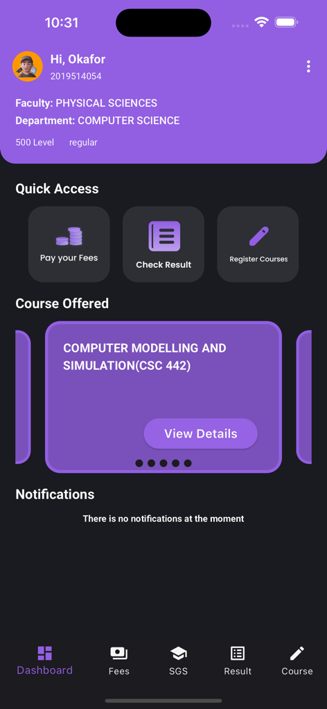 UNIZIK Portal - UNIZIK Portal student dashboard showing academic profile and quick access to fee payments and results