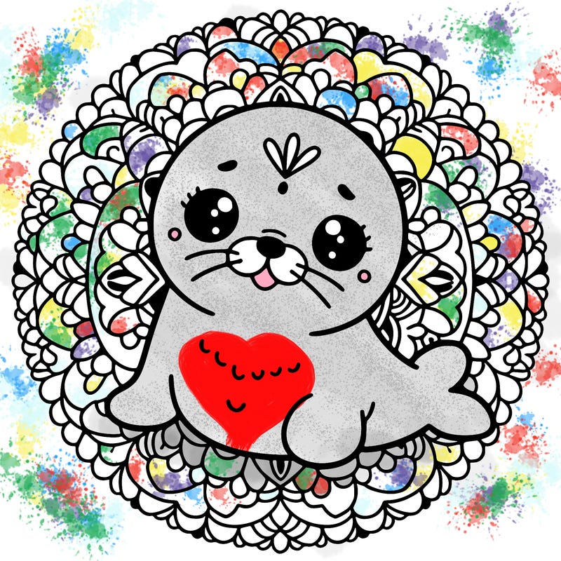 a cute baby seal mandala