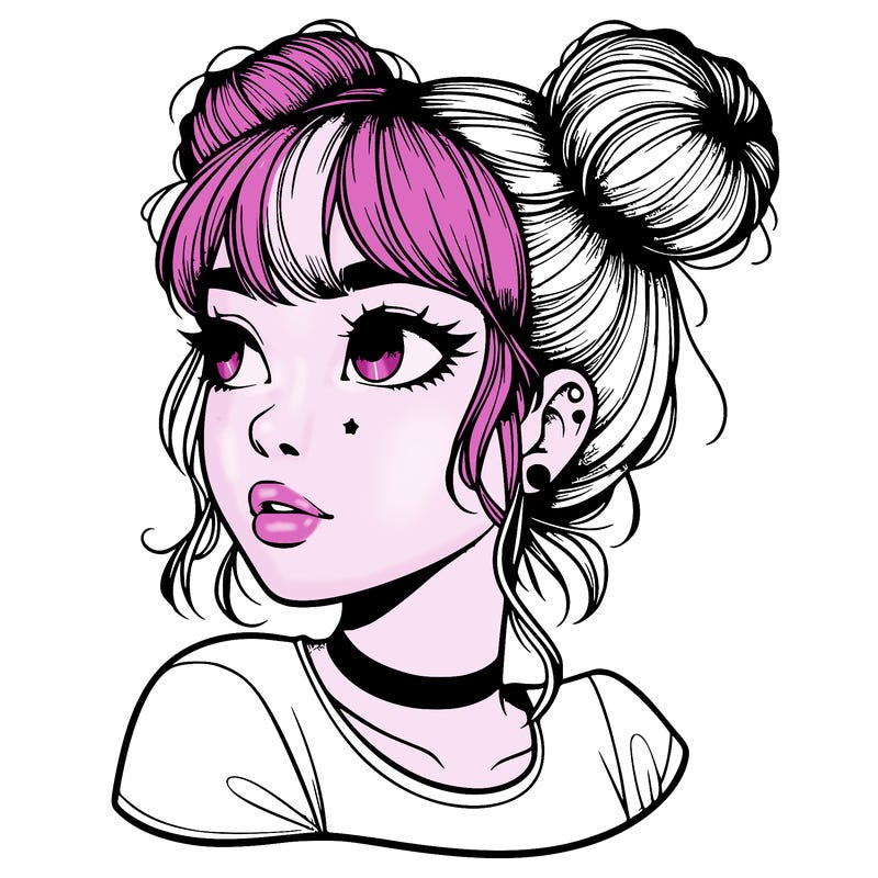 realistic girl with spacebuns