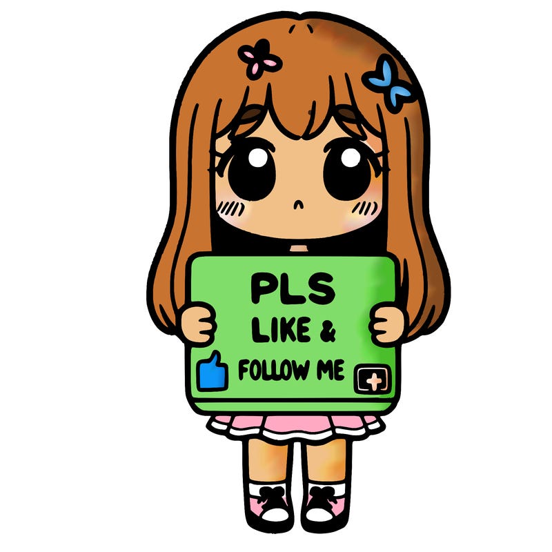 girl holding a sign that says pls like and follow me
