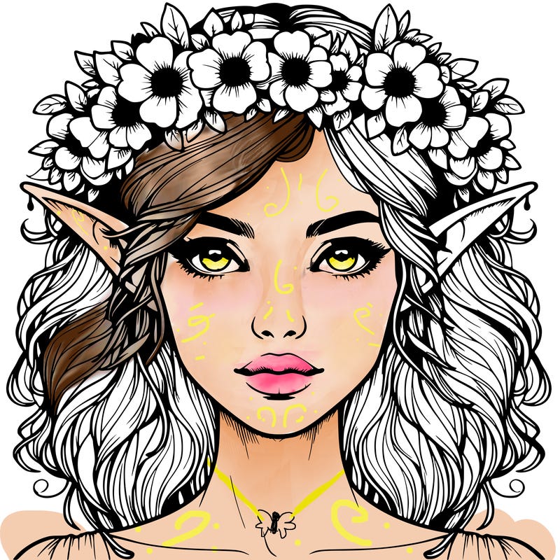 realistic female elf with flower crown