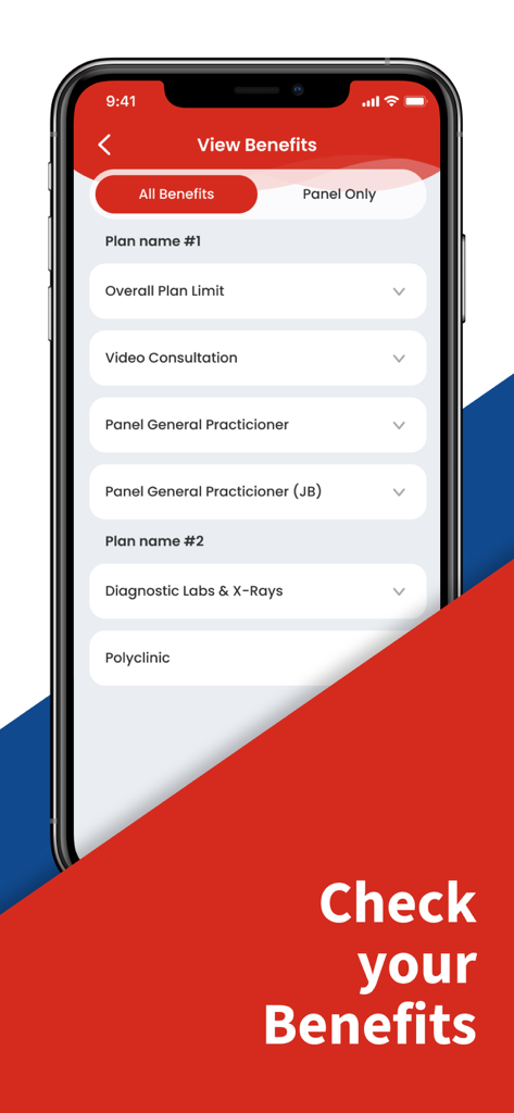 Great Health Corporate - A mobile phone screen displaying corporate health insurance benefits and plan details