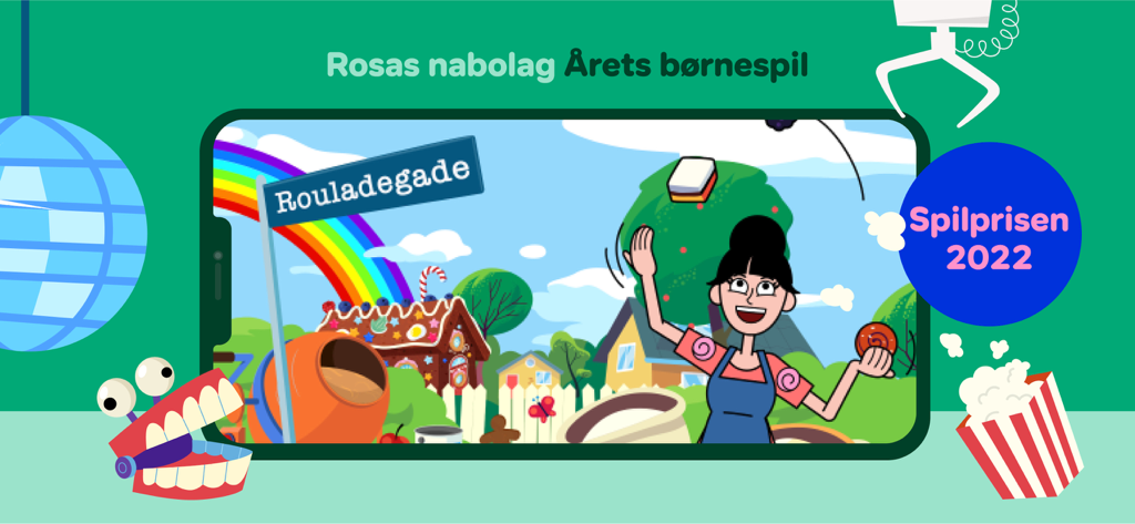 DR Ramasjang LEG mobile game interface featuring Rosa from Rouladegade