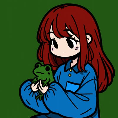 girl with long hair and a oversized shirt. and she is holding a frog