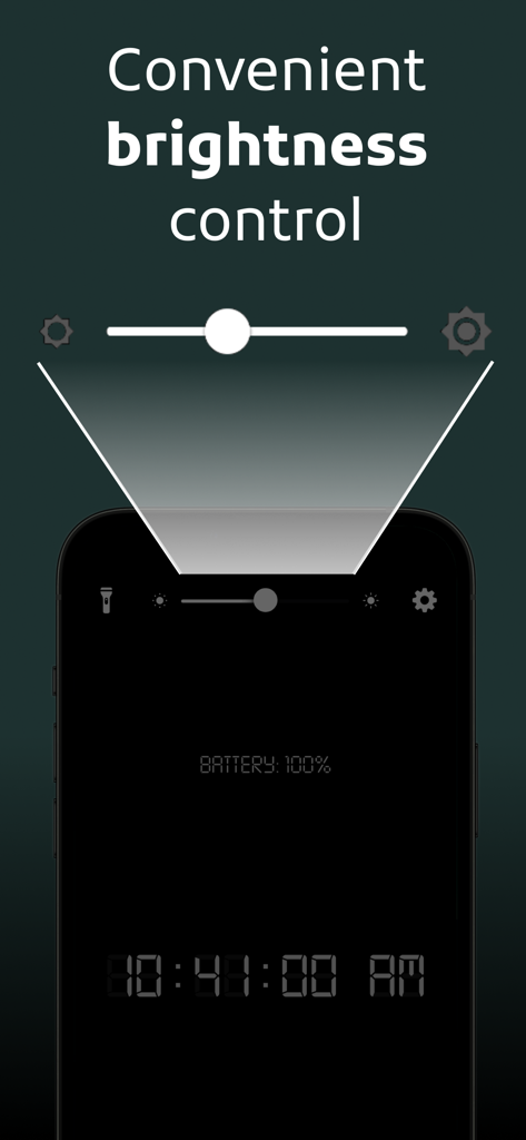 Digital Clock: Night Stand-by - Smartphone screen showing the digital clock interface with a brightness control slider and battery status