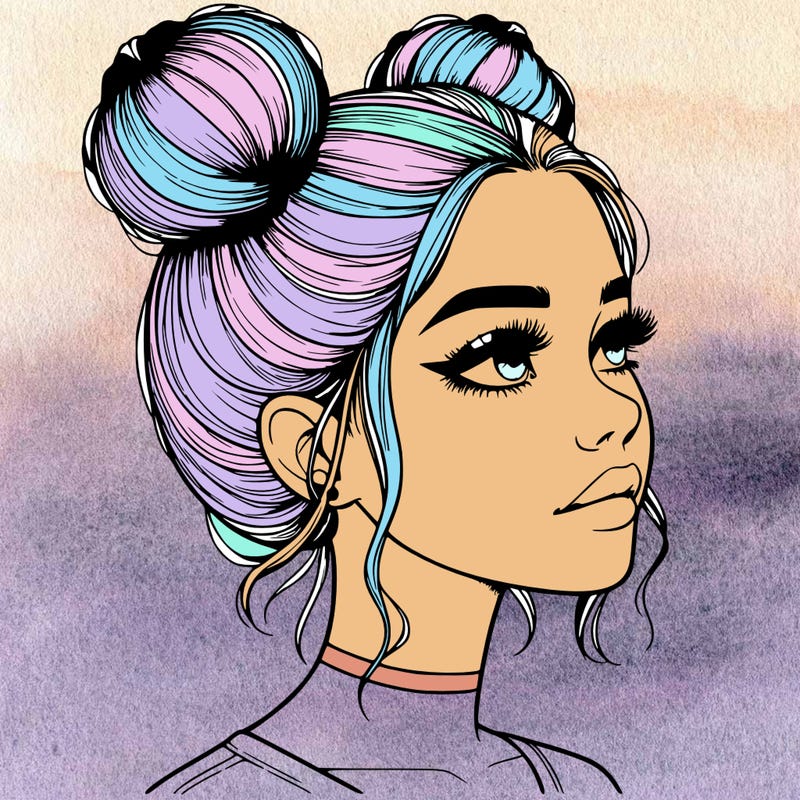 realistic girl with buns on the top of her head