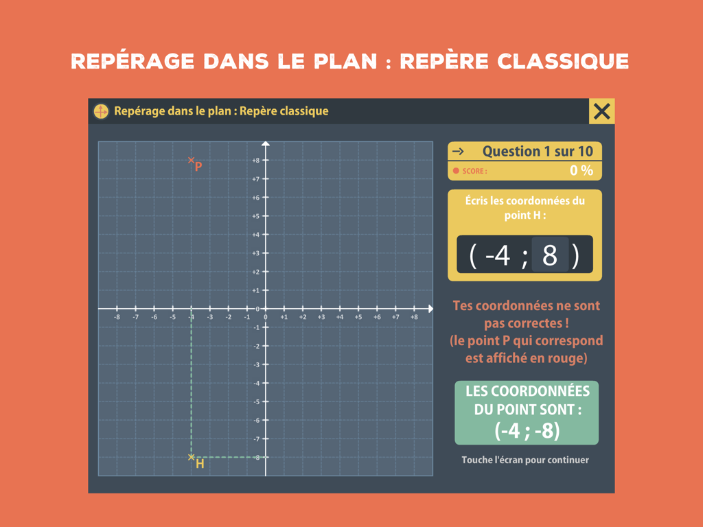 Repérage - Um exercício interativo de geometria no plano de coordenadas da aplicação educativa Repérage.
