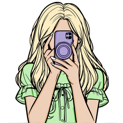 a realistic girl holding her phone taking pictures