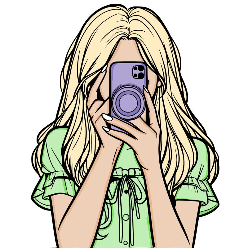 a realistic girl holding her phone taking pictures