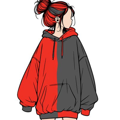 realistic girl with a oversized sweatshirt on and a bun