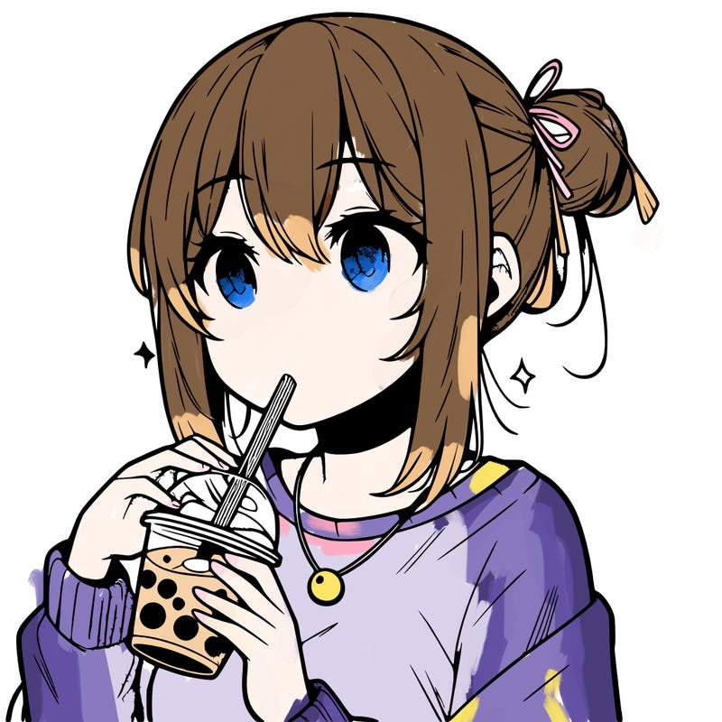 manga character drinking boba