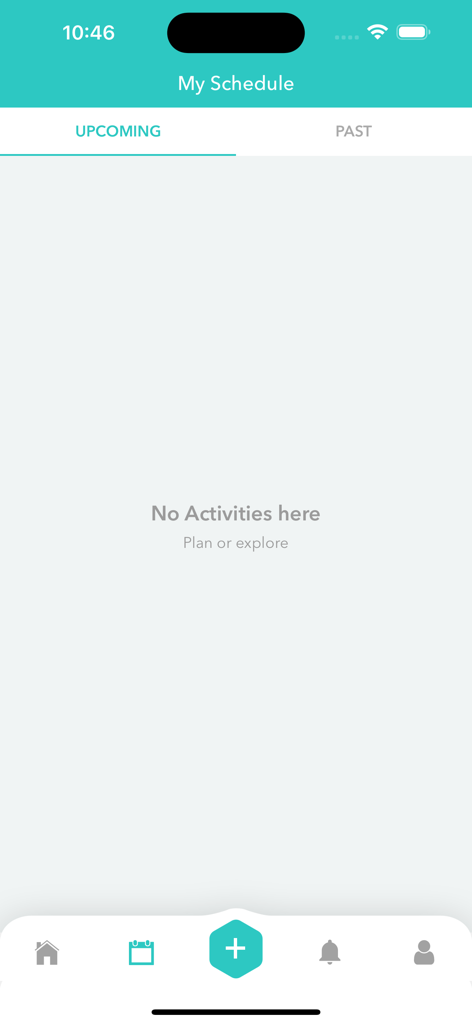 Empty upcoming schedule screen in the Feather boutique fitness app