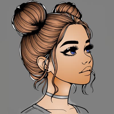 realistic girl with buns on the top of her head