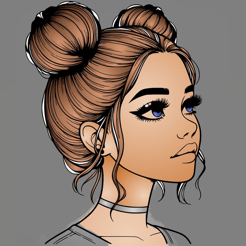 realistic girl with buns on the top of her head