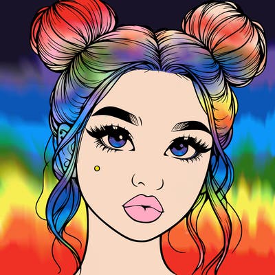realistic girl with two buns on her hair and lips