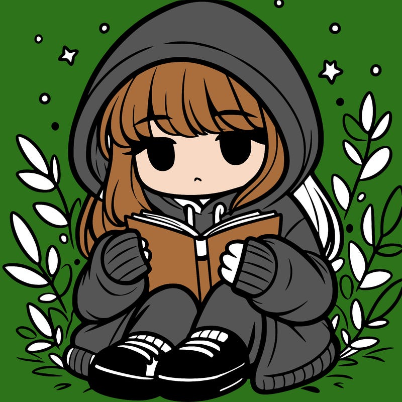 girl in oversized hoodie reading a book