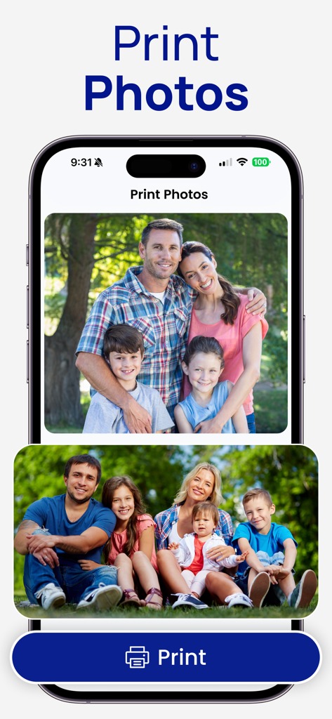Smart Printer for Epson iPrint - Smart Printer app screen showing the Print Photos feature with family portraits