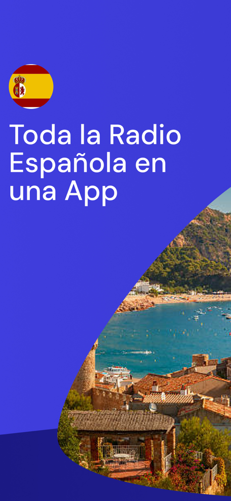 Promotional screen for the Radio FM app featuring the text All Spanish Radio in one App in Spanish