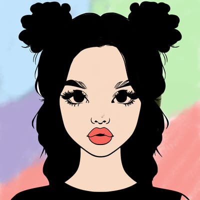 realistic girl with two buns in hair and lips