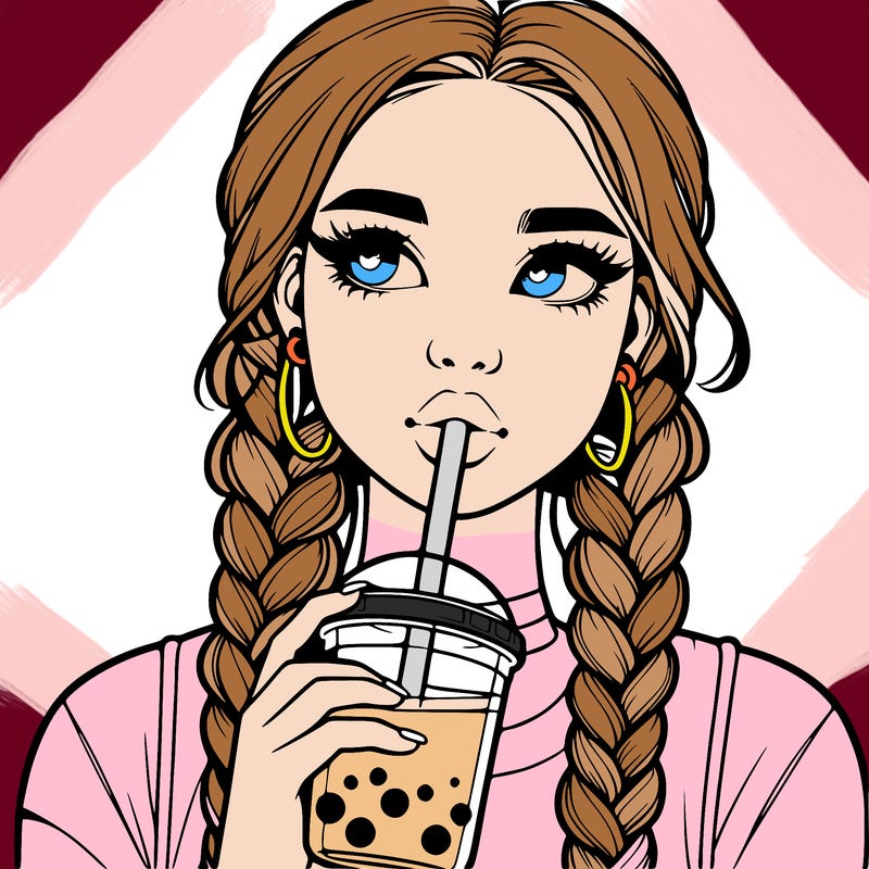 realistic girl with braided hair drinking boba