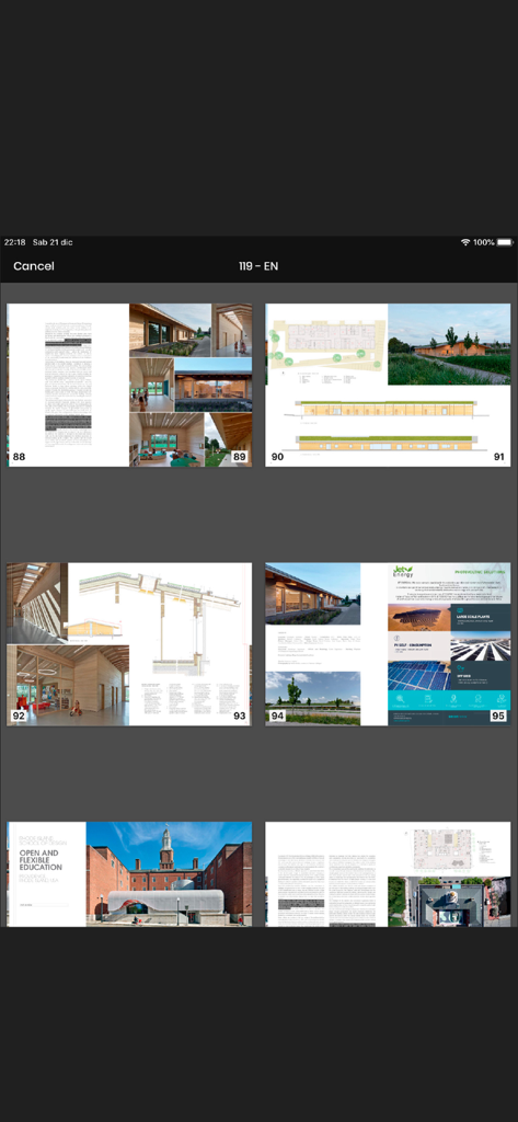 iPad screen showing technical architectural drawings and building details from THE PLAN Magazine