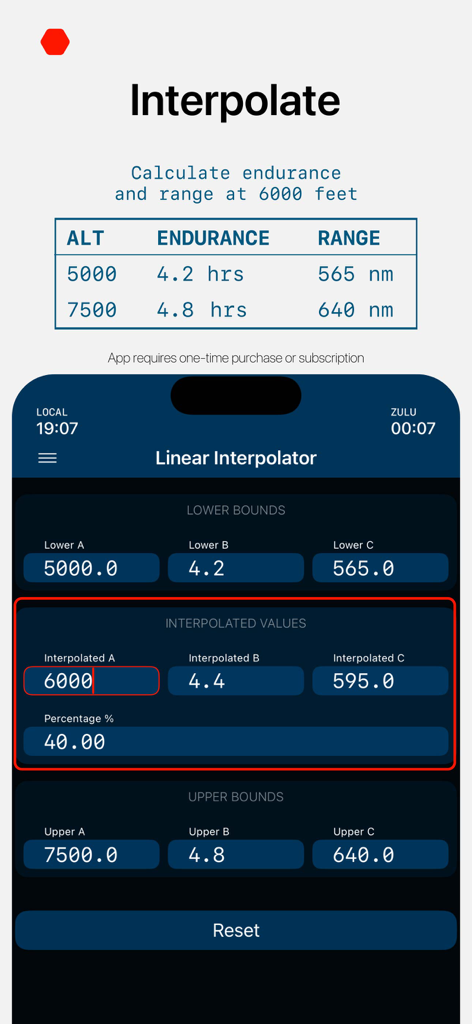 E6B Aviation Calculator - FLT9 - Linear interpolation tool for aviation performance data calculation