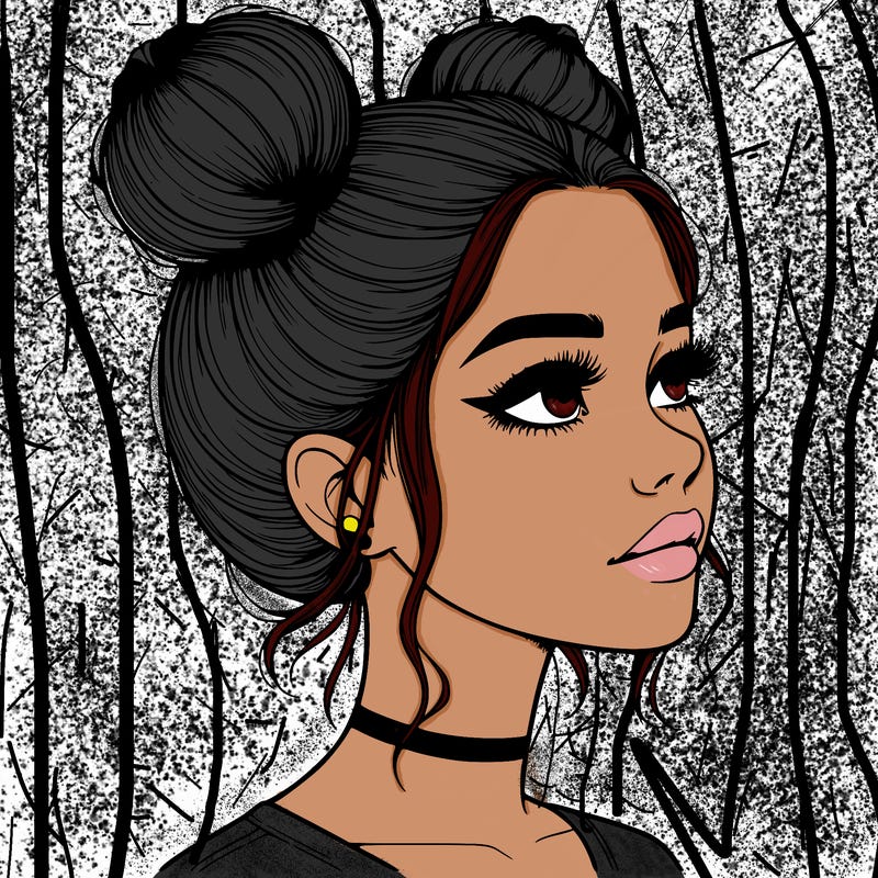 realistic girl with buns on the top of her head