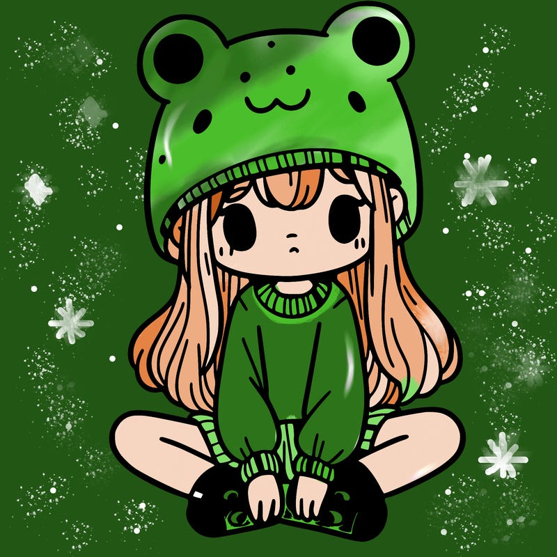 a girl wearing a frog hat and some frog socks
