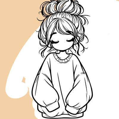 girl with baggy sweatshirt and messy bun