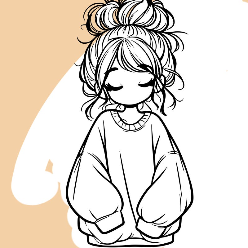 girl with baggy sweatshirt and messy bun