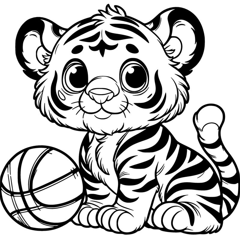 tiger cub with basketball