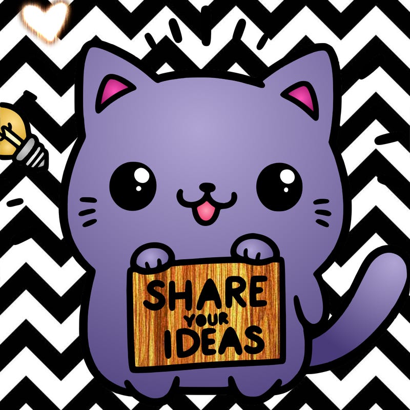 a cute cat saying share your ideas