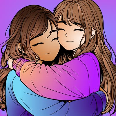 realistic two girls hugging