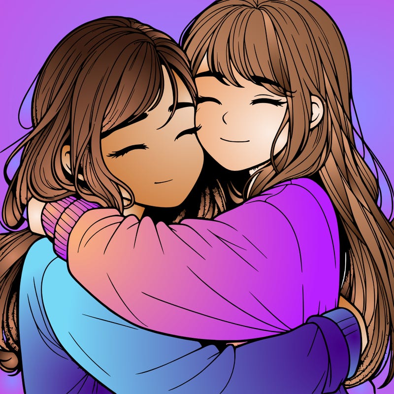 realistic two girls hugging