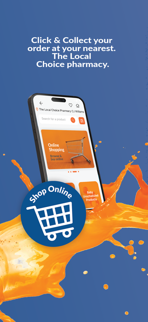 MyTLC Health Companion - Smartphone screen showing the MyTLC Health Companion app online shopping interface with a click and collect message