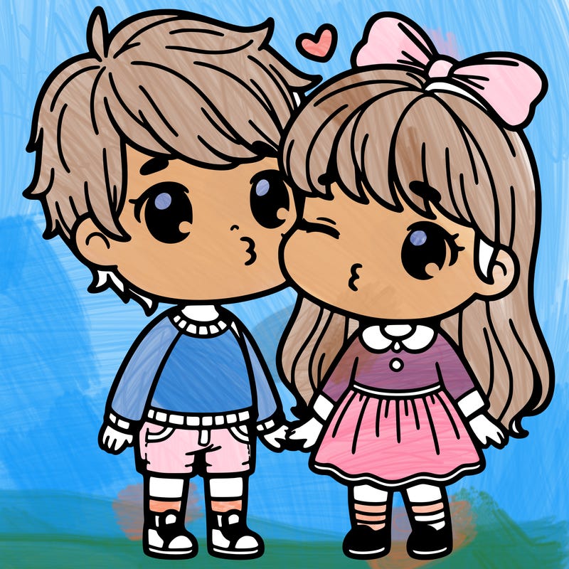 cute boy and cute girl kissing