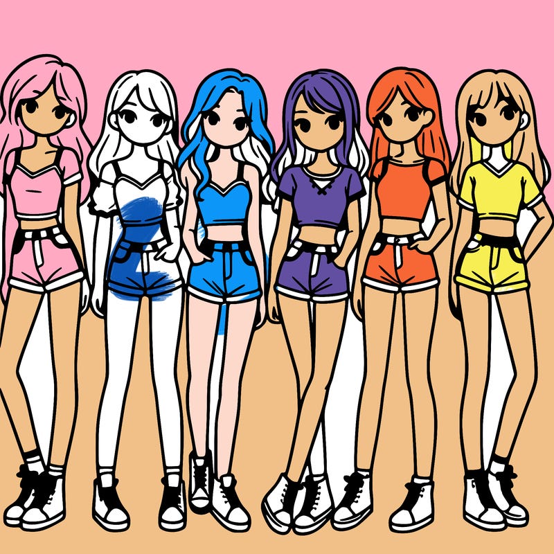 a group of girls wearing crop tops and shorts