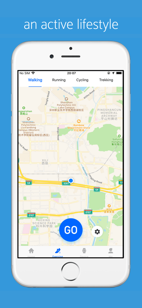Vastfit app interface showing a GPS map for tracking walking and an active lifestyle