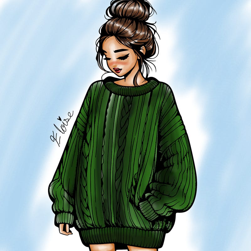 realistic girl with a oversize sweater and a bun