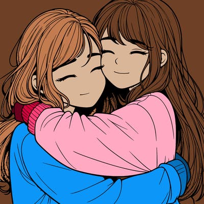 realistic two girls hugging