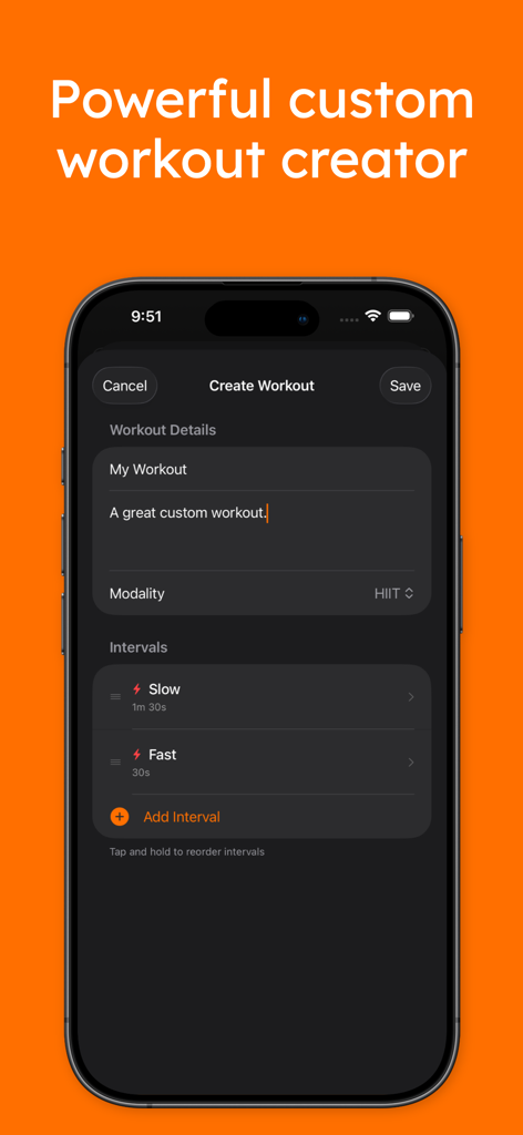 Interval Timer Tabata Workout - Interface do criador de treinos personalizados no aplicativo Interval Timer Tabata Workout mostrando configurações de intervalo.