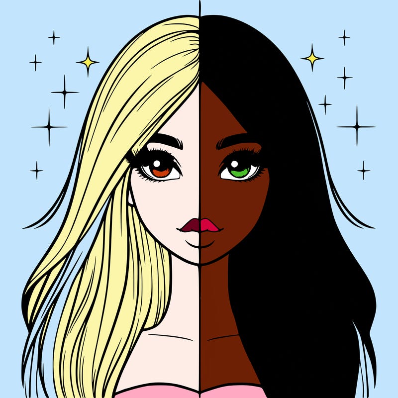 realistic girl with long hair split