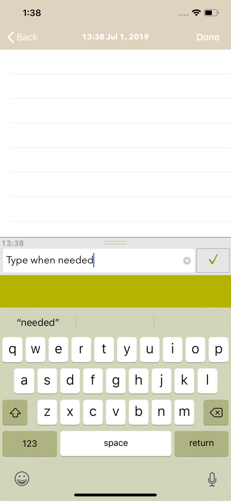 Manual text entry interface with keyboard in the Timestamped Field Notes app