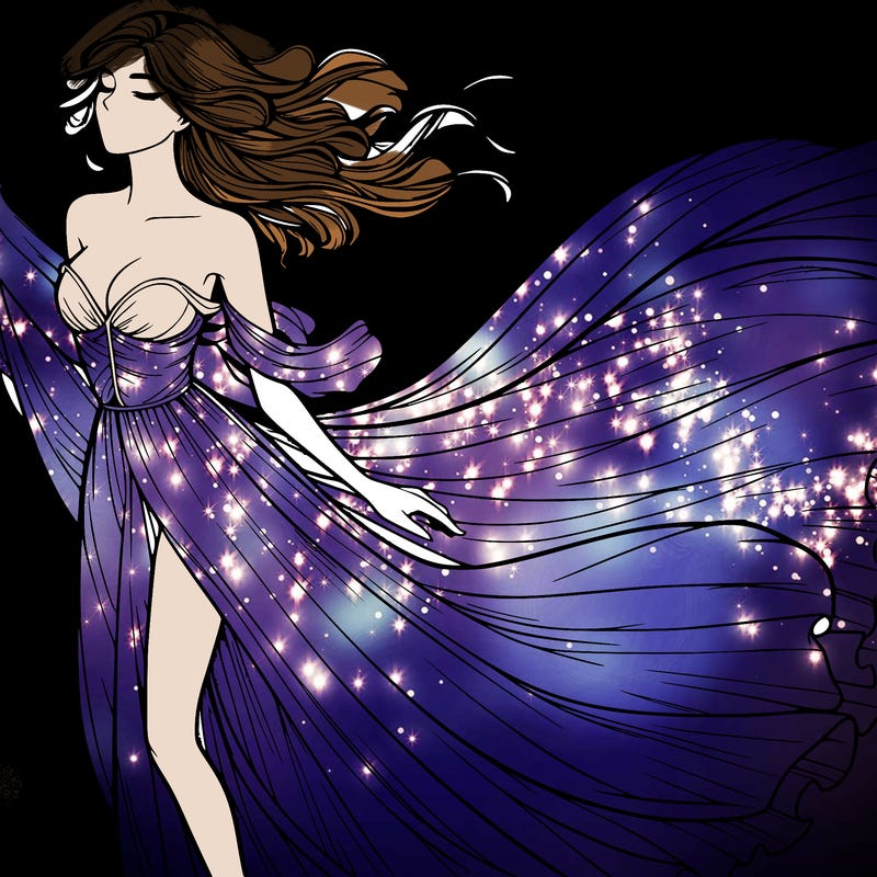 realistic woman in dress flowing the the wind