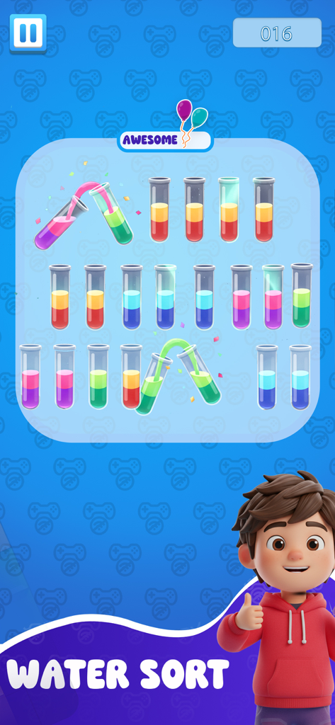 A colorful water sort puzzle game from the offline mini games collection