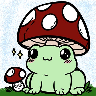 a cute frog with a mushroom hat