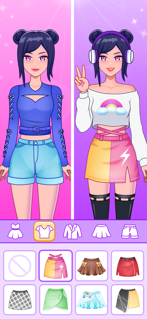 BFF Dress Up - Princess Doll - Anime princess doll dress up game screen with outfit choices